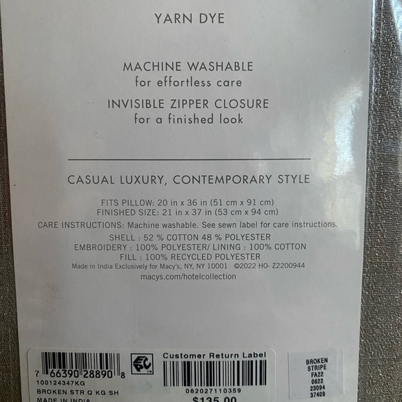 Hotel Collection Set Of 2 King Yarn Dye Shams NEW - Picture 6 of 7